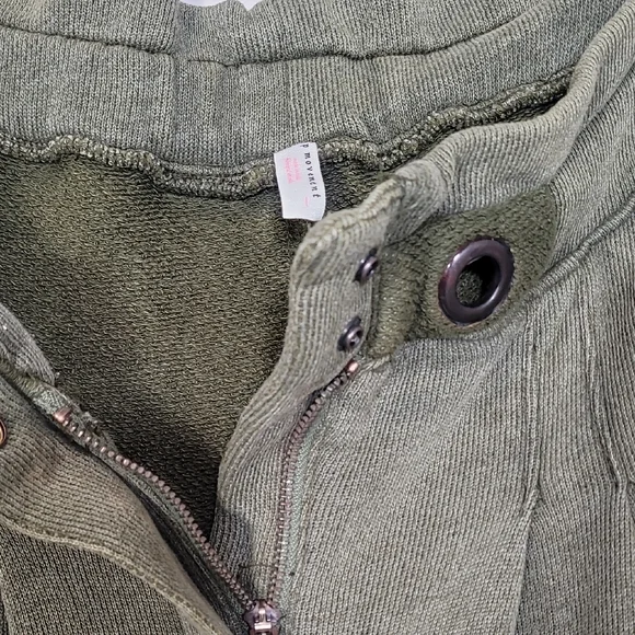 Free People Half Court Wide Leg Pants Size L Olive Green Pockets Boho Elastic - Picture 10 of 16